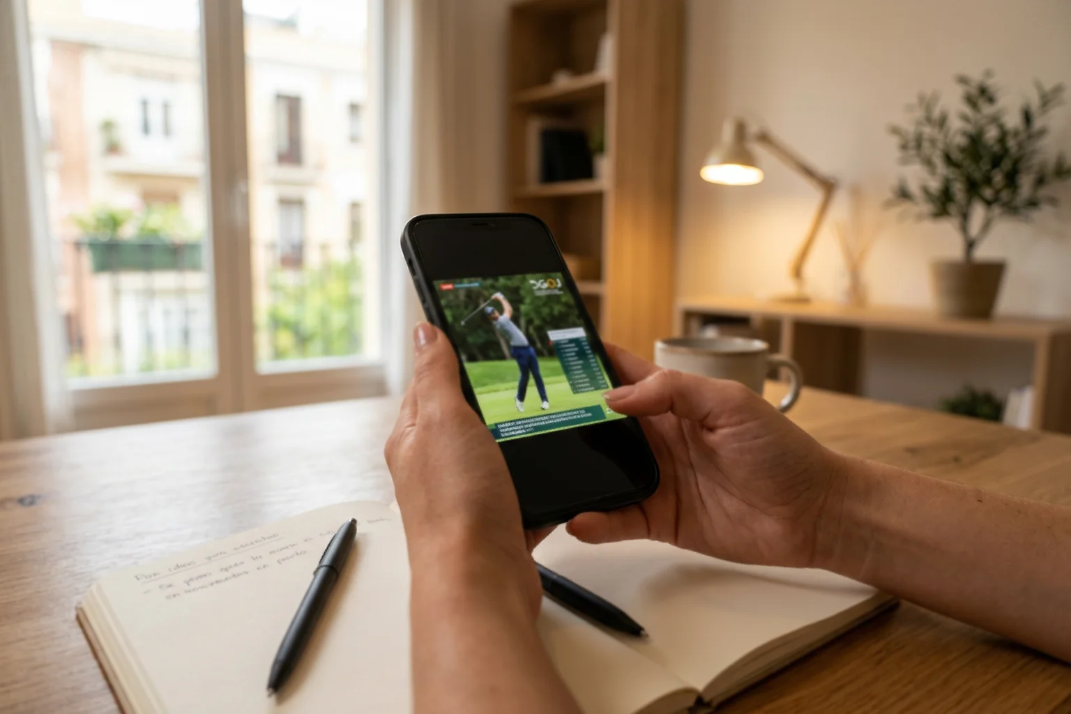 Persona consultando opciones de apuestas de golf en dispositivo movil